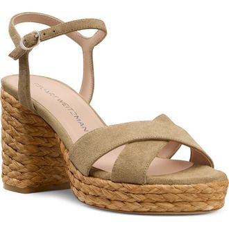 Stuart Weitzman Dayna Platform 80 Sandal in Golden Olive/Natural at Nordstrom, Size 10.5