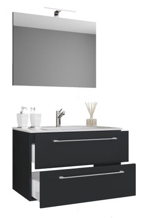 VCM Vcm - 3 Pcs Lavabo Lavabo Inferior Gabinete Ancho 60 Cm Juego De Muebles De Ba&ntilde;o Colgando Con Un Espejo Caj&oacute;n Badinos (negro)