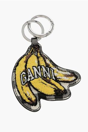 Ganni Houndstooth Pattern Keyring with Embossed Banana Detail size Unica