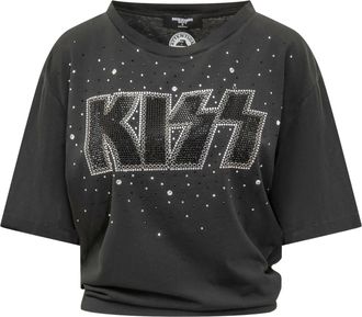 Dsquared2 Cropped Black Studded Kiss Graphic T-Shirt