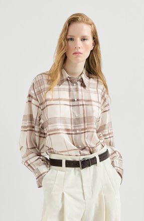 Brunello Cucinelli Macrocheck print shirt in White at Nordstrom, Size Xx-Large Eu