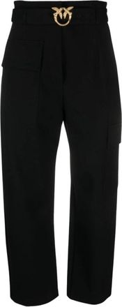Pinko Love Birds-Buckle Cargo Broek - Dames - Vrijetijds broeken - Zwart - XS - Broeken