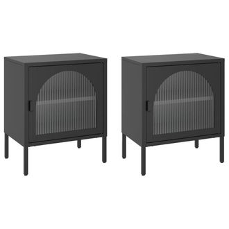 Berkfield Home Nightstands 2 pcs Black 50x35x60 cm Glass & Steel | Size: 50 x 35 x 60 cm