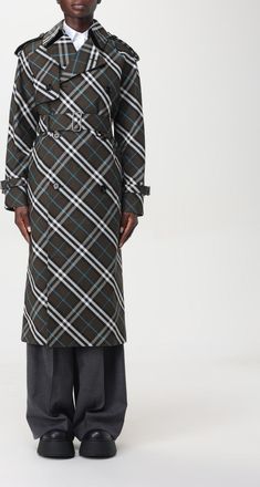 Burberry Womens Diagonal Plaid Trench Coat - Dark Grey Cotton - Size 6 UK