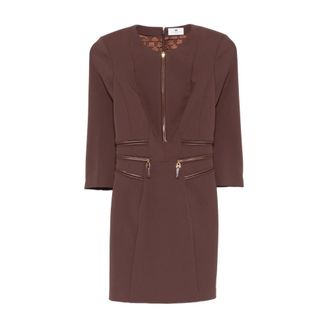 Elisabetta Franchi Short Dresses, female, Brown, Size: L Dress in double layer crepe with zip