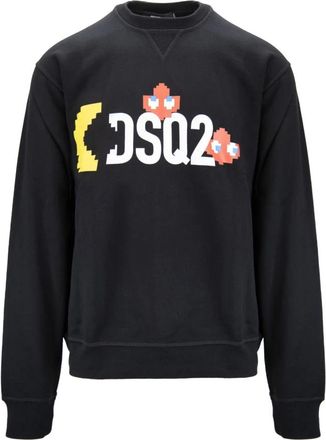 Dsquared2 Heren Pullover Sweatshirt met Pac-Man Stijl Details - Heren - Sweatshirts - Zwart - XL - Katoen - Hoodies & sweatvesten