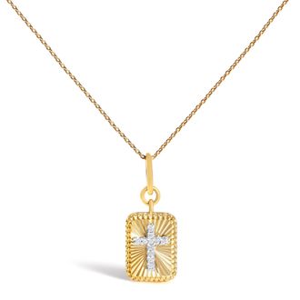House of Brilliance 10K Yellow Gold Diamond Accent Cross Fluted Medallion Pendant Necklace