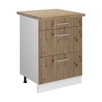 Vicco Mueble Bajo De Cocina R-line, Roble Artesanal, 60 Cm Con Cajones, Et Roble
