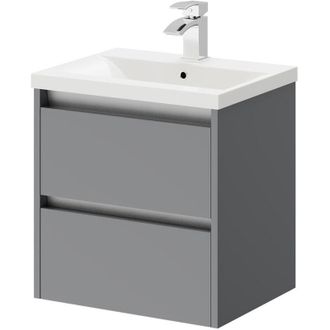 City Sport Gloss Grey 500mm Wall Mounted 2 Drawer Vanity Unit and Basin with 1 Tap Hole