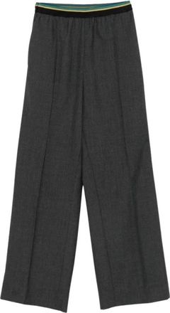 Plan C Grijze Melange Broek - Dames - Wijde Broeken - Grijs - M - Broeken
