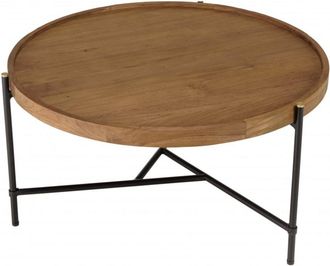 Macabane Mesa de centro redonda con tablero de madera de teca reciclada D74