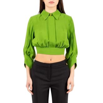 Elisabetta Franchi Blouses, female, Green, Size: XL Georgette Blouse with Sash Belt