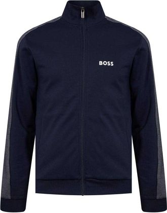 HUGO BOSS Heren-trainingsjas met hoge kraag (Marine, Wit)