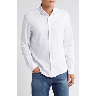 Stone Rose Solid Performance Piqué Button-Up Shirt in White at Nordstrom, Size 2