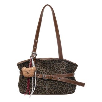 Generic PU Leather Leopard Print Shoulder Bag with Pendant Tote Bags for Women (Green)