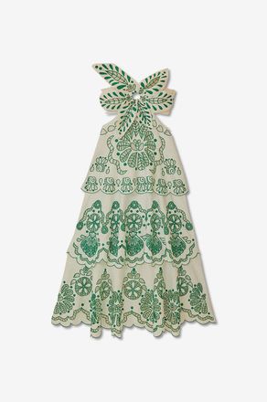 Farm Rio Leinen-Tr&auml;gerkleid mit Lochstickereien Flower Richelieu