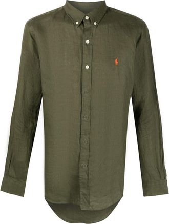 Polo Ralph Lauren long-sleeve linen-blend shirt - men - Linen/Flax - S - Green
