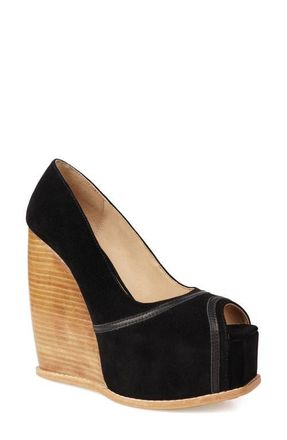 Zigi Soho Domenika Peep Toe Platform Wedge Sandal in Blk Suede at Nordstrom, Size 10