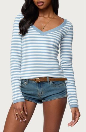Edikted Kimi Stripe Long Sleeve Top in Blue-White at Nordstrom, Size X-Small