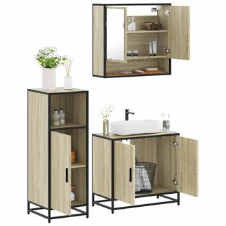 Berkfield Home 3 Piece Bathroom Furniture Set Sonoma Oak Engineered Wood in Brown