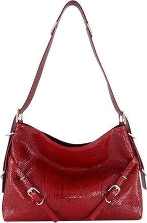 Givenchy Luxe Donkerrode Python Schoudertas - Dames - Schoudertassen - Rood - ONE Size - Leer - Tassen