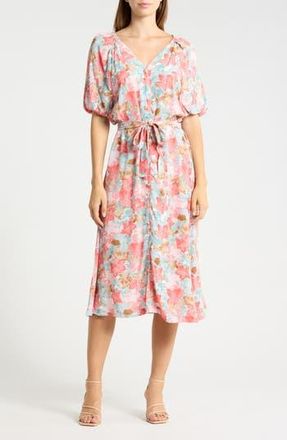 Ichi Floral Print Tie Waist Dress in Mulit Flower Aop at Nordstrom Rack, Size 10 Us / 42 Eu