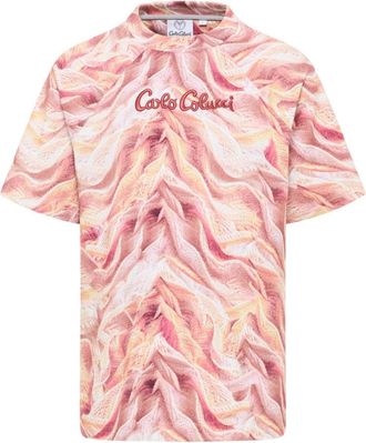 Carlo Colucci Tops, Heren, Oranje, L, Katoen, Kunstmatige Gebreide T-shirt