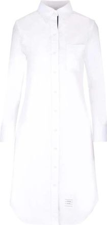 Thom Browne Poplin Lange Overhemdjurk - Dames - Shirt Kleedjes - Wit - M - Katoen - Kleedjes