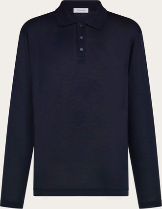 Ferragamo Uomo Polo manica lunga in seta Blu