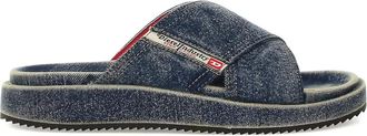 Diesel Denim slippers met kruisbandjes - Blauw