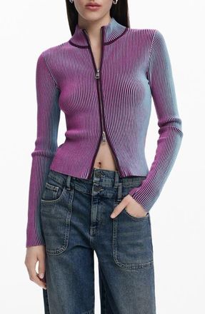 Desigual Front Zip Rib Jacket in Purple at Nordstrom, Size X-Large