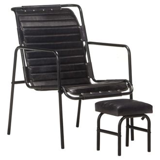 vidaXL Vidaxl - Silla De Relax Reposabrazos Y Reposapi&eacute;s Cuero Aut&eacute;ntico Negro