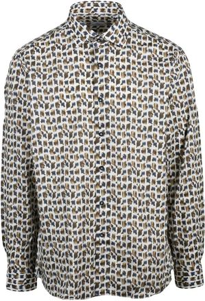 Brio Italiano White Brown Cotton Elastane Stretch Shirt
