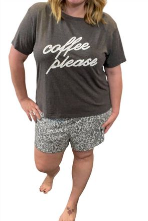 She + Sky Coffee Please Pajama Set In Grey