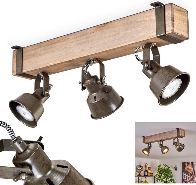 Pehefito Deckenleuchte Im Industrial-Design – 5-flammig, Aus Holz & Metall, Schwenkbar, Ohne Leuchtmittel, GU10-Fassungen