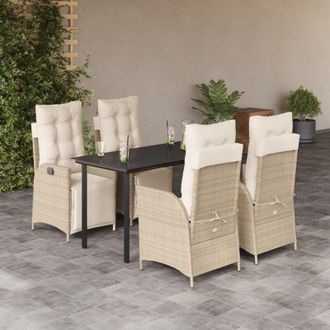 vidaXL Set Comedor De Jard&iacute;n 5 Pzas Con Cojines Rat&aacute;n Sint&eacute;tico Beige Vidaxl
