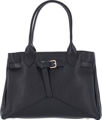 Ballantyne Structured Black Calf Leather Tote With Adjustable Buckle Detail