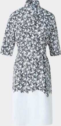 Akris Daisy-Print Cotton Poplin Belted Shirtdress