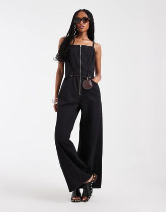 Levi's tuta jumpsuit in denim con cuciture e zip, blu scuro