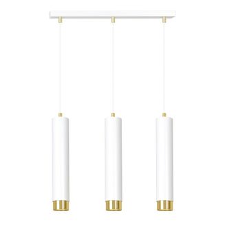 Wonderlamp Regleta colgante con 3 pantallas cil&iacute;ndricadas blanco y dorado