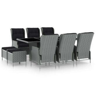 vidaXL Set Comedor Jard&iacute;n 9 Pzas Y Cojines Rat&aacute;n Sint&eacute;tico Gris Claro Vidaxl