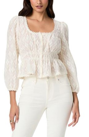 Paige Jay Floral Burnout Button-Up Peplum Top in Antique White at Nordstrom, Size Xx-Small