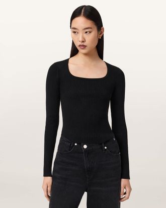 AllSaints Viscose Hally Knitted Fitted Jumper, Size: XS