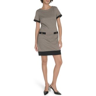 Tommy Hilfiger Houndstooth Short Sleeve Shift Dress in Brown Multi at Nordstrom Rack, Size 10