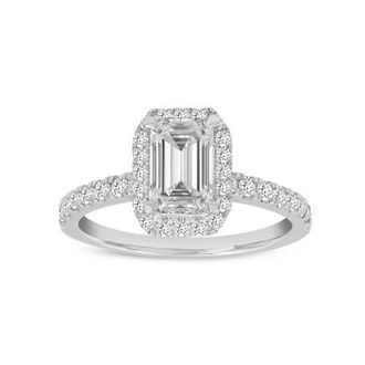 LuvMyJewelry Ivey 14K White Gold Emerald Cut Lab Grown Diamond Halo Engagement Ring - 1.75 ctw at Nordstrom