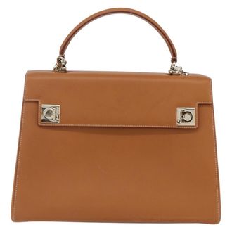 Ferragamo Gancini Handbag Leather Brown Leather Handbag (Pre-Owned)