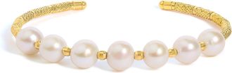 House of Brilliance 18K Yellow Gold Freshwater Pearl Cuff Bangle Bracelet