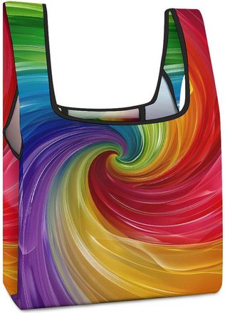 Generic Rainbow Colored Print Shopping Bag Reusable Grocery Tote Bag Foldable Handbag for Travel Picnic