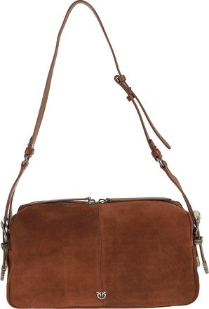 Pinko 24 Classic Suede Zip Leather Shoulder Bag