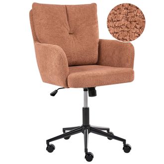 Beliani Silla De Oficina De Tela De Poli&eacute;ster Estructura Met&aacute;lica Funci&oacute;n Giratoria Altura Ajustable Muebles De Oficina Marr&oacute;n Dorado Alpine